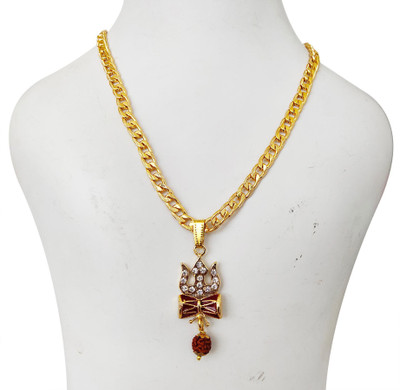 Maaji Lord Shiva Trishul Damru With 5 face rudraksha Symbols Most beautiful Pendant Hindu Religious Symbols Pendant Fashion Temple Jewellery With Gold Plated Curban Chain (18-20 Inch) Gold-plated Metal, Alloy Locket Set