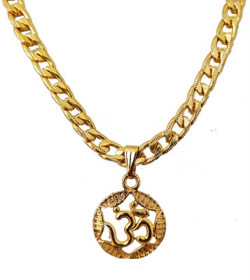 Maaji Om Coin Antique Symbols Most beautiful Pendant Hindu Religious Symbols Pendant Fashion Temple Jewellery With Gold Plated Curban Chain (20-22 Inch) Gold-plated Metal, Alloy Locket