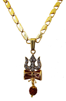 Maaji Lord Shiva Trishul Damru With 5 face rudraksha Symbols Most beautiful Pendant Hindu Religious Symbols Pendant Fashion Temple Jewellery With Gold Plated Hokey Chain (18-20 Inch) Gold-plated Metal, Alloy Pendant