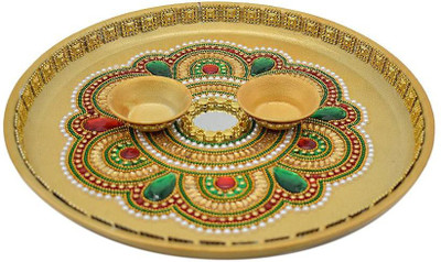 Puja N Pujari Kundan Studded Colorful Pooja Aarti Thali for Home, Pooja Room, Diwali Pooja Thali Set and Housewarming Gift Steel(Multicolor)