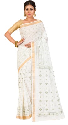 RAJ SAREE HOUSE Self Design Bollywood Pure Cotton Saree(White)