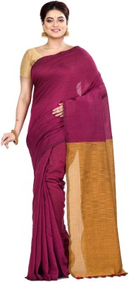 DipDiya Solid/Plain Handloom Pure Cotton Saree(Purple)