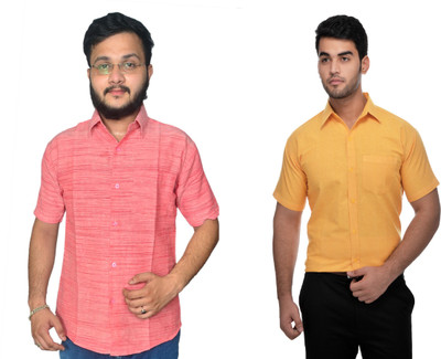 DESHBANDHU DBK Men Striped Casual Pink, Yellow Shirt(Pack of 2)