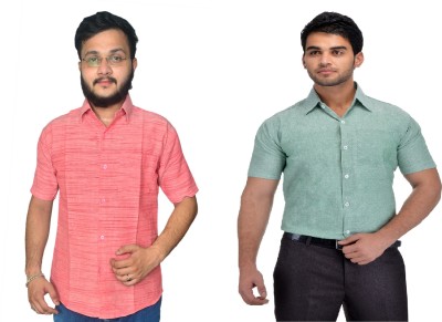 DESHBANDHU DBK Men Striped Casual Green, Pink Shirt(Pack of 2)