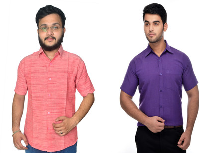 DESHBANDHU DBK Men Striped Casual Purple, Pink Shirt(Pack of 2)