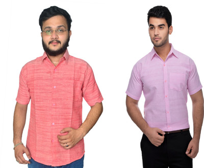 DESHBANDHU DBK Men Striped Casual Pink, Orange Shirt(Pack of 2)