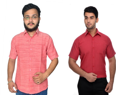 DESHBANDHU DBK Men Striped Casual Red, Pink Shirt(Pack of 2)