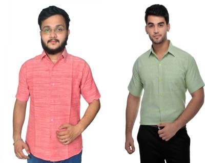 DESHBANDHU DBK Men Striped Casual Green, Pink Shirt(Pack of 2)