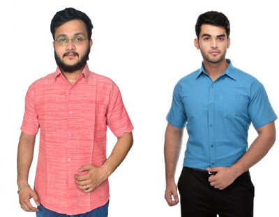 DESHBANDHU DBK Men Striped Casual Blue, Pink Shirt(Pack of 2)