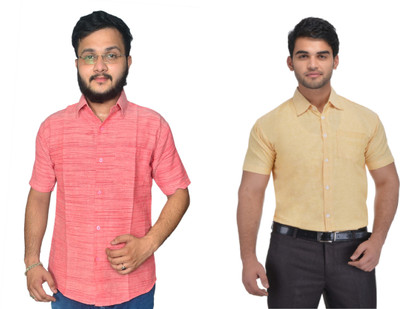 DESHBANDHU DBK Men Striped Casual Pink, Beige Shirt(Pack of 2)