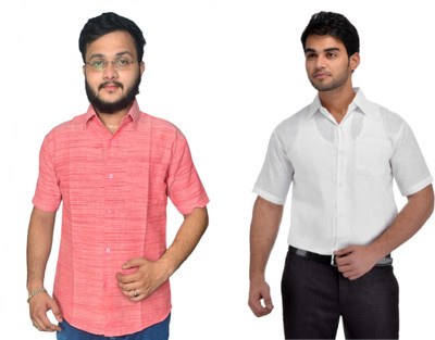 DESHBANDHU DBK Men Striped Casual White, Pink Shirt(Pack of 2)