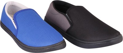 FOOTSTAIR Slip On Sneakers For Men(Blue, Black, Grey , 10)