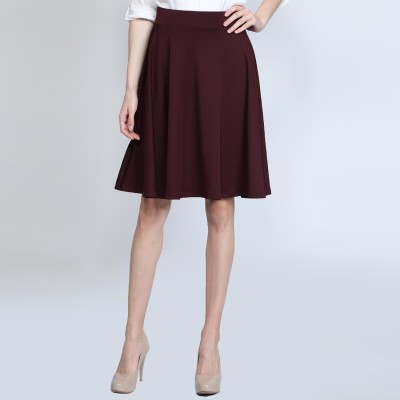 RICHIROBINS Solid Women Flared Maroon Skirt