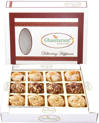 Ghasitaram Gifts Assorted Roasted Laddoos in White Box Box(350 g)