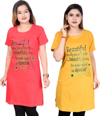 Pushti Fashion Printed Women Round Neck Multicolor T-Shirt