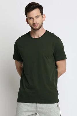 VAN HEUSEN Solid Men Round Neck Dark Green T-Shirt