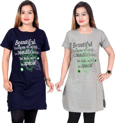 Pushti Fashion Printed Women Round Neck Multicolor T-Shirt