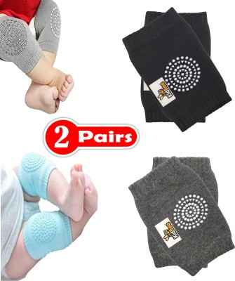 KidBee 2 Pairs Elbow/Knee Protector Crawling, Anti-Slip Padded Stretchable DarkGrey,Black Baby Knee Pads(Dotted Grip Ultra protection)