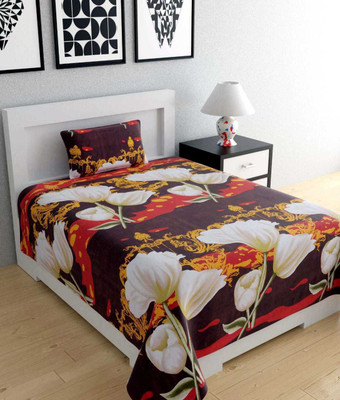 PALAK 104 TC Polycotton Single Printed Flat Bedsheet(Pack of 1, Brown)