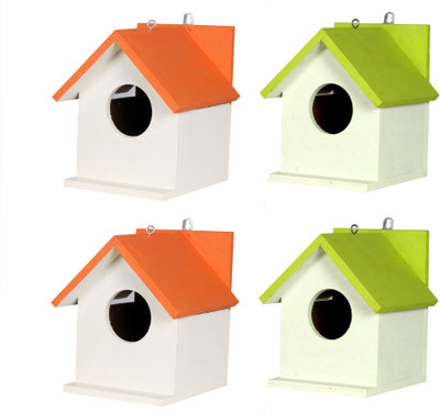 ganga enterprise Bird House Bird Nest for Sparrow and other Garden Birds Pack of 4 Nest in Woods Bird House(Wall Mounting, Hanging)