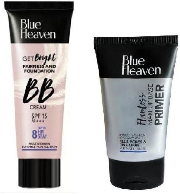 BLUE HEAVEN Get Bright Fairness and Foundation BB Cream ( SHADE - HONEY ) & Makeup Base Primer - Oil Free(2 Items in the set)