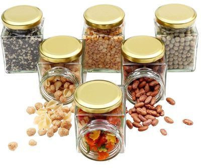 Machak Glass Grocery Container  - 280 ml(Pack of 6, Gold)