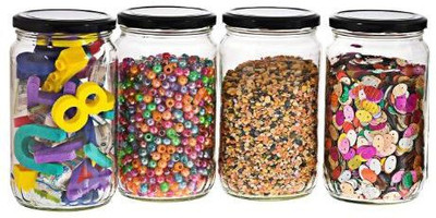 Machak Glass Grocery Container  - 400 ml(Pack of 4, Black)