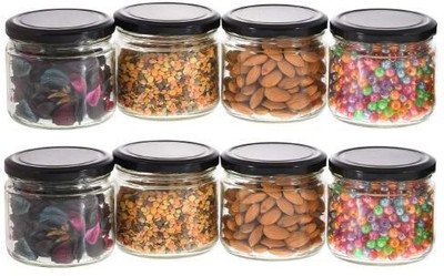 Machak Glass Grocery Container  - 350 ml(Pack of 8, Black)