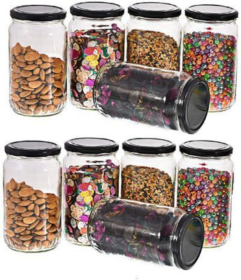 Machak Glass Grocery Container  - 800 ml(Pack of 8, Black)