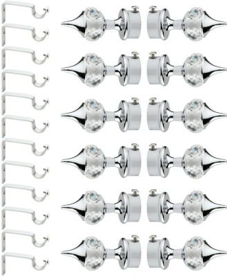 GLOXY Silver Rod Rail Bracket, Curtain Knobs, Curtain Hooks, Curtain Rods Metal(Pack of 24)