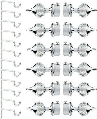 GLOXY Silver Rod Rail Bracket, Curtain Knobs, Curtain Hooks, Curtain Rods Metal(Pack of 24)