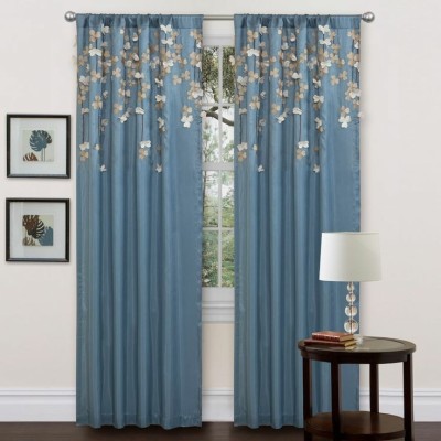 Fashion Point 154 cm (5 ft) Polyester Room Darkening Window Curtain (Pack Of 2)(Floral, Blue)