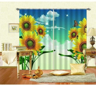 KANHA HOME DECOR 214 cm (7 ft) Polyester Room Darkening Door Curtain (Pack Of 2)(Floral, Yellow)