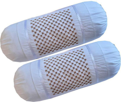 Divine Homes Cotton Bolsters Cover(Pack of 2, 38 cm*80 cm, White)