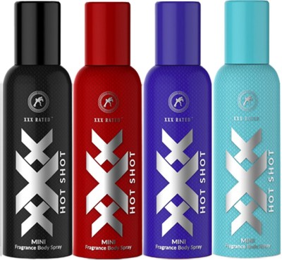 XXX Rated Hot Shot Mini Fragrance Body Spray (Black, Red, Blue, Seagreen Combo) Body Spray  -  For Men & Women(100 ml, Pack of 4)