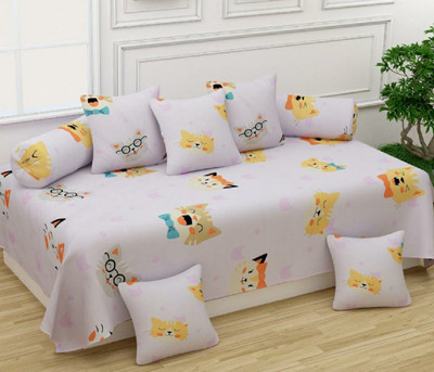 Comfytouch Cotton Abstract Diwan Set(White)