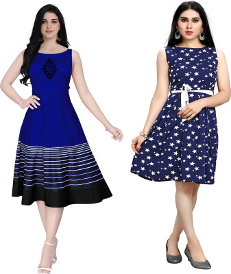 Urban Creation Women Fit and Flare Dark Blue Dress