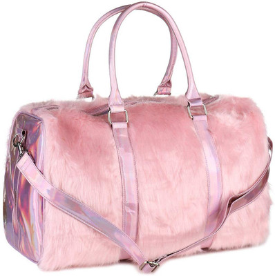 Nia Creations Large handbag Fancy Duffel Bag Faux Fur Bags for Travel and Overnight Pink Duffel Without Wheels