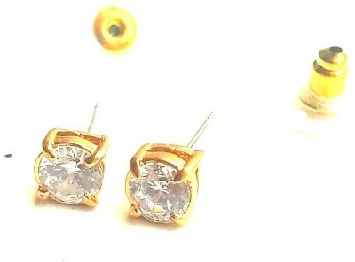 RozMili Gold Plated Brass American diamond Studs earring for women Girls & boys Metal, Alloy Stud Earring