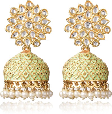 Ethonica tops Meenakri Jhumkas with pearls dropping Brass Jhumki Earring