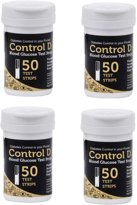 Control D Glucose Test Strips 50x4=200 (Packs of 4 with 50 Strips each, Black) 200 Glucometer Strips