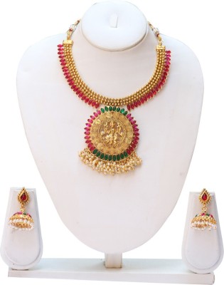 Ethnicking Brass, Copper, Alloy Gold-plated Maroon, Gold, Green Jewellery Set(Pack of 1)