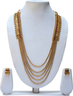 Ethnicking Brass, Copper, Alloy Gold-plated Maroon, Gold Jewellery Set(Pack of 1)
