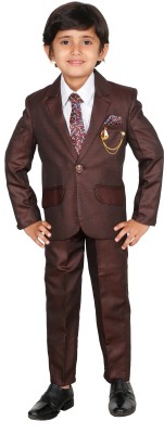 DKGF FASHION Boys Party(Festive) Coat Pant, Tie, Shirt(Maroon)