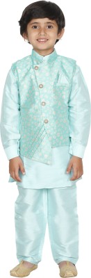 DKGF FASHION Boys Festive & Party Kurta, Waistcoat and Pyjama Set(Blue Pack of 3)