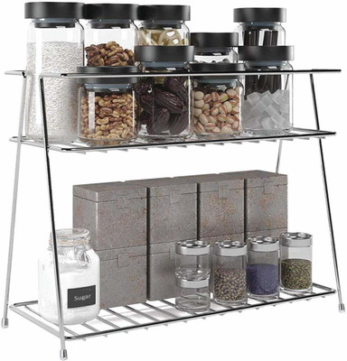 Vachan Creation Utensil Kitchen Rack Steel Stainless Steel Spice 2-Tier Trolley Container Organizer Organiser/Basket for Boxes Utensils Dishes Plates for Home (Multipurpose Kitchen Storage Shelf Shelves Holder Stand Rack