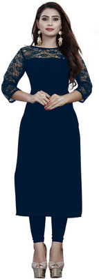 RUDRA TIMES Women Solid Straight Kurta(Blue)