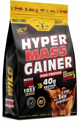 WILD BUCK Hyper Mass Gainer With Protein,Creatine-Taurine Stack & Over1053 Calorie Per Serve Weight Gainers/Mass Gainers(1 kg, MALT CHOCOLATE)