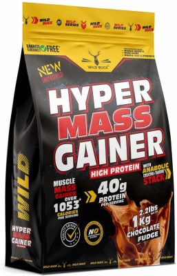 WILD BUCK Hyper Mass Gainer With Protein,Creatine-Taurine Stack & Over1053 Calorie Per Serve Weight Gainers/Mass Gainers(1 kg, CHOCOLATE FUDGE)