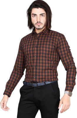 5TH ANFOLD Men Checkered Formal Brown, Black Shirt